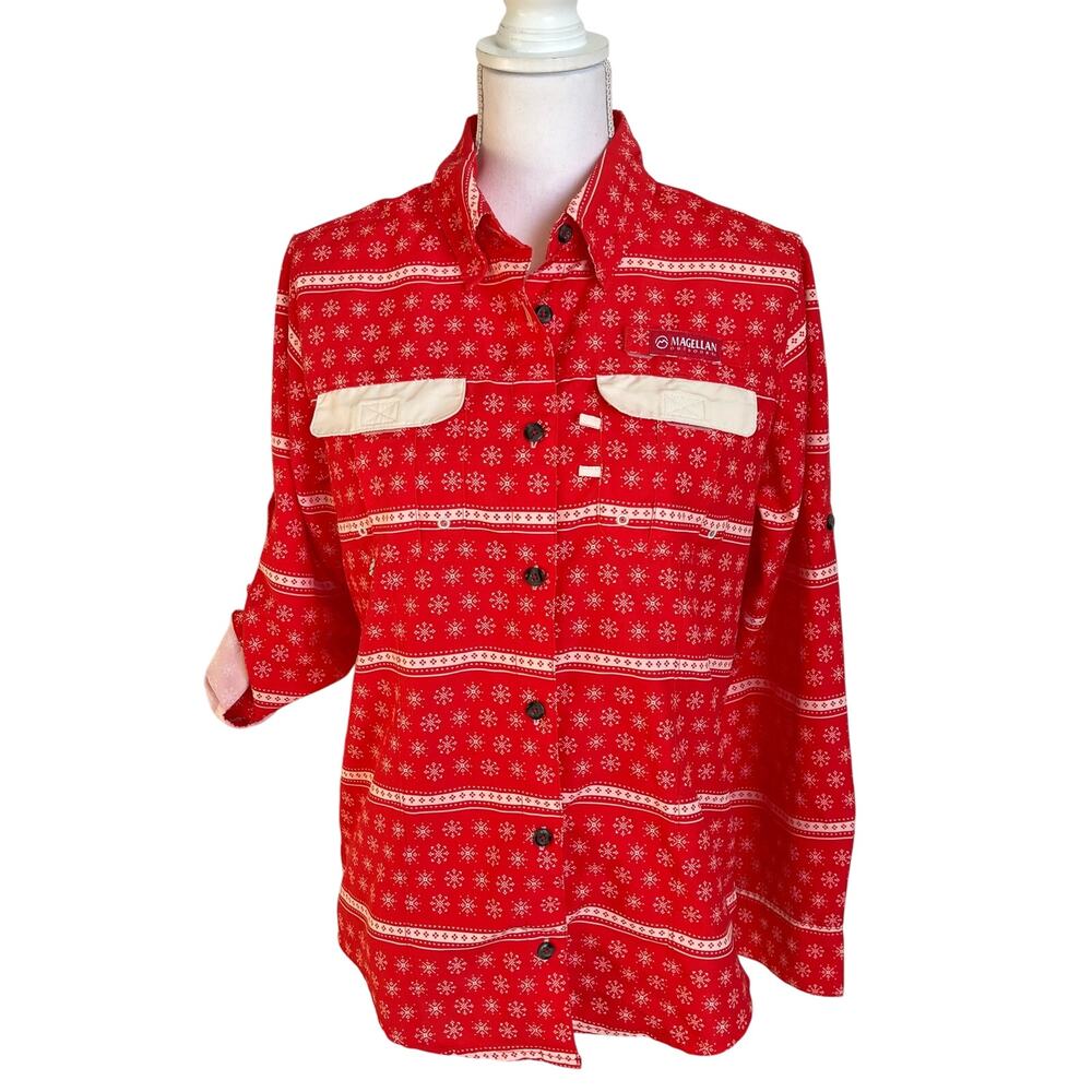 Magellan Outdoors Shirt Top Blouse Women's Small Red Fishing Outdoors Button Up