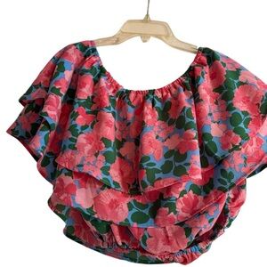 Floral Ruffle Top - Pink and Green