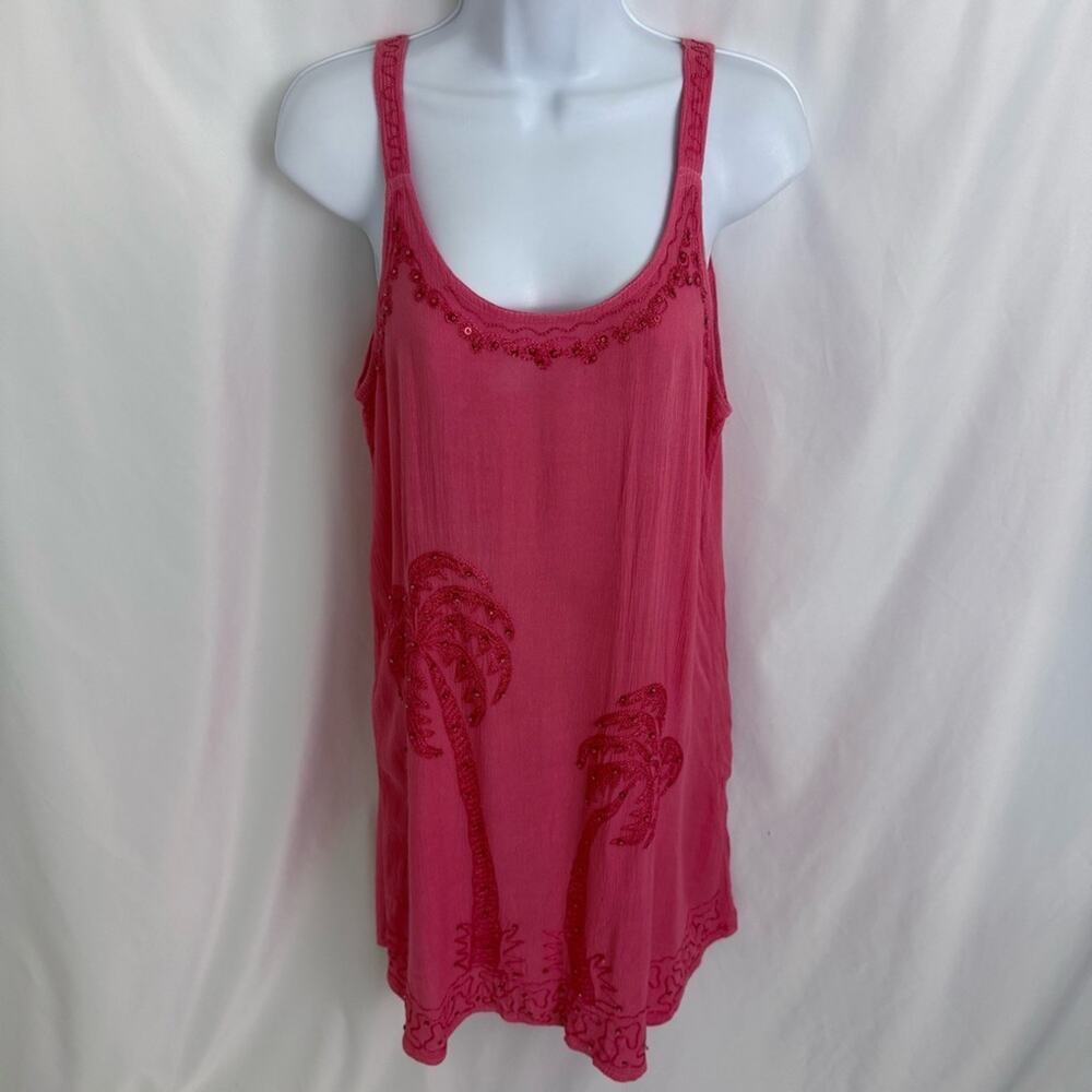 Pink Lightweight Beaded Palm Tree Dress