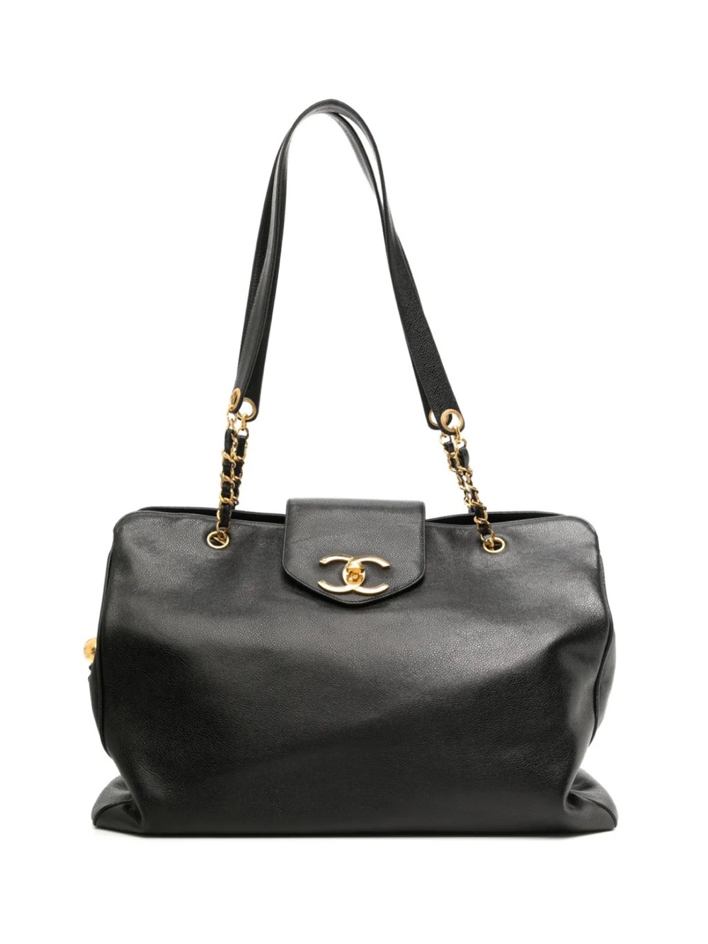 CHANEL Supermodel Xxl Black Leather Shoulder Bag with Gold Chain Trim