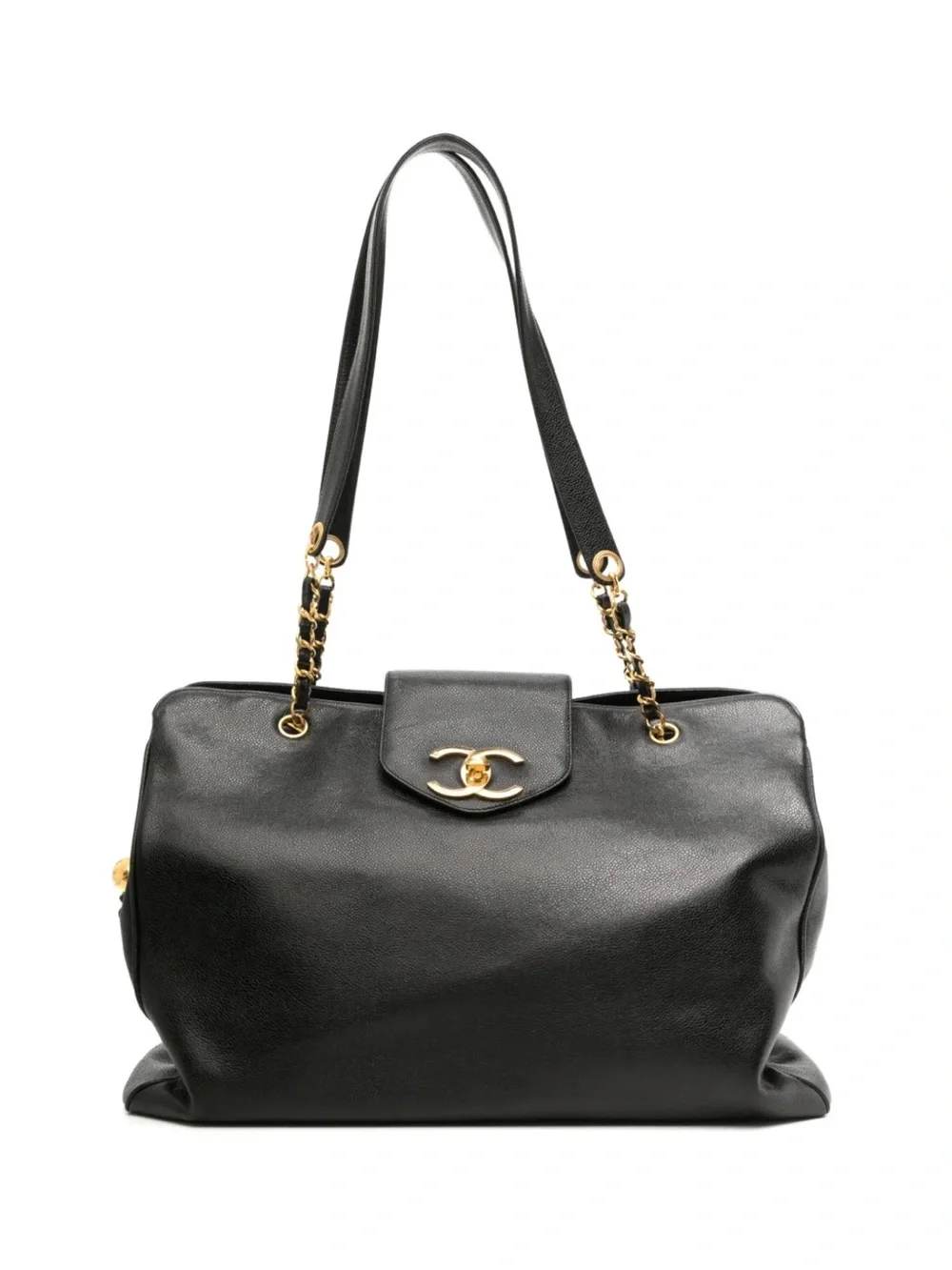 CHANEL Supermodel Xxl Black Leather Shoulder Bag with Gold Chain Trim - Picture 1 of 2