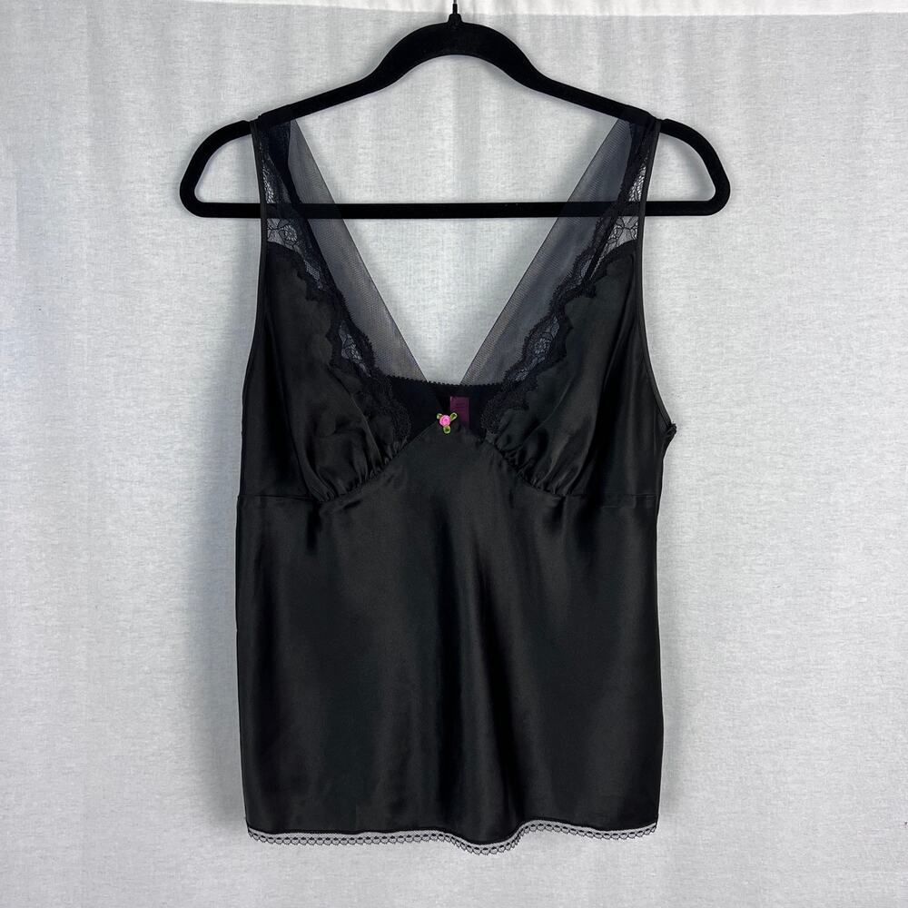 Y2K Betsy Johnson Top Black Babydoll Tank Rose Lace Whimsigoth Fairy Romantic