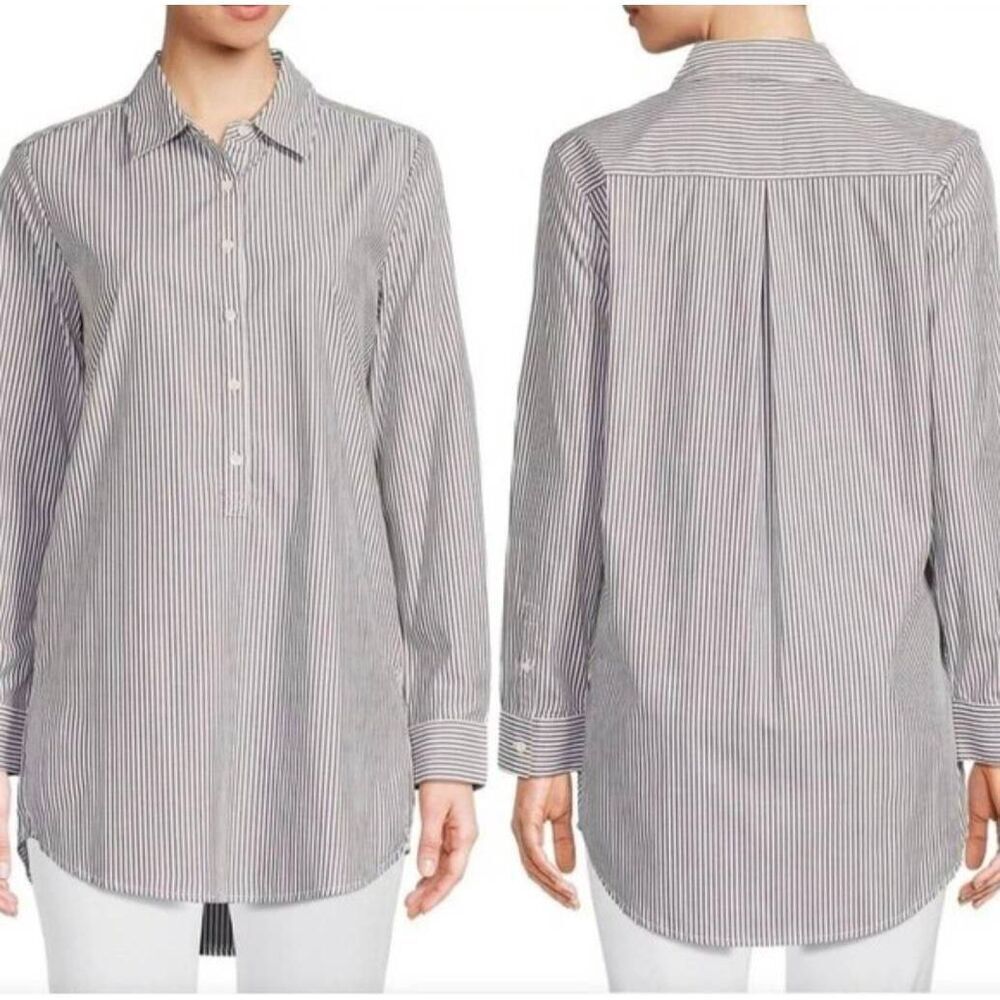 J. McLaughlin Arissa White Grey Pinstripe Popover Tunic Minimalist Neutral