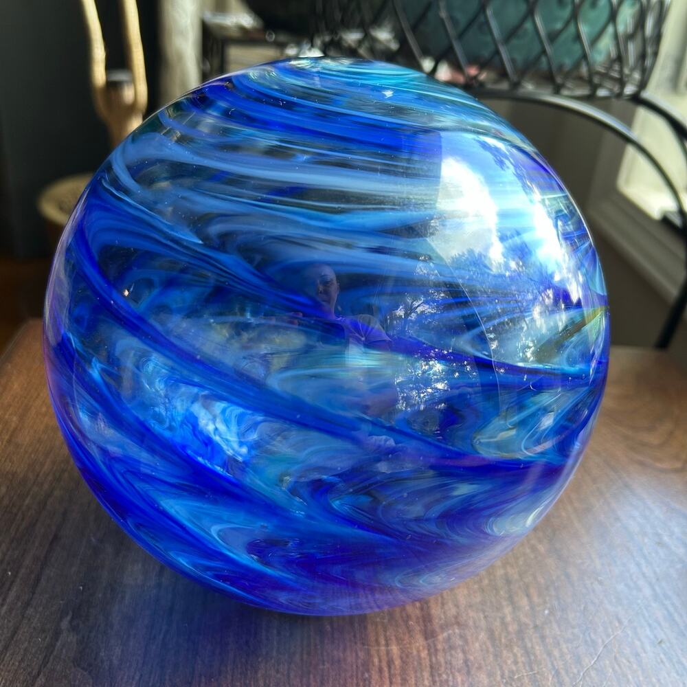 Handblown Oregon Coast taft float 2019 blue art glass orb 8.5” tall