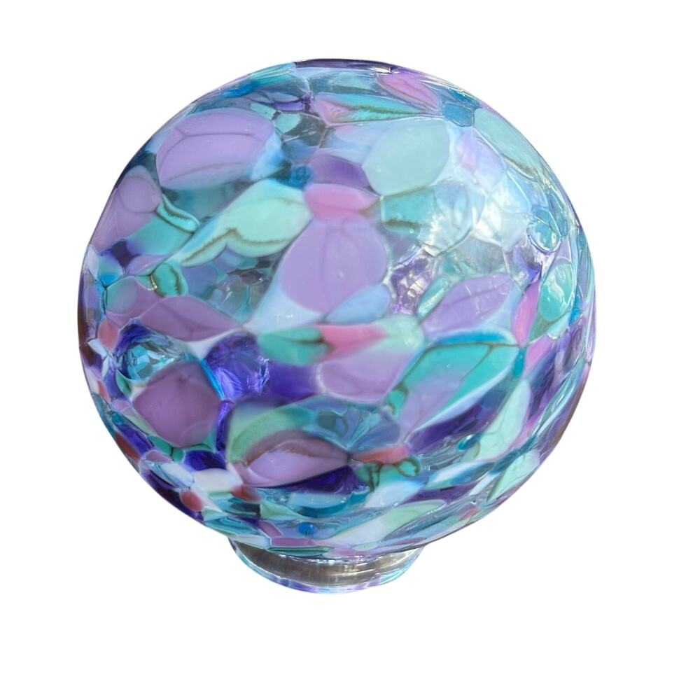 Handblown Oregon Coast taft 2019 blue purple art glass orb 4” tall
