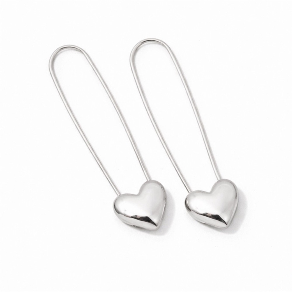 New! Silver Heart Safety Pin Earrings NWOT (3049)