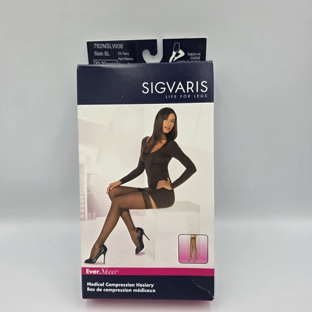 Sigvaris Style 782 Size SL Sheer 20-30mm D.Navy Thigh High Compression Stockings