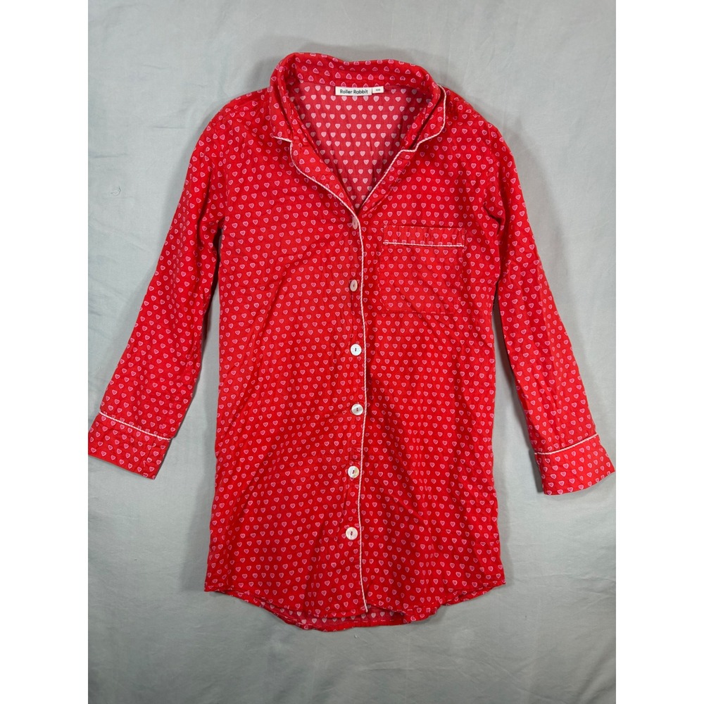 Roller Rabbit Red Pink Heart Print Cotton Sleep Shirt Nightgown XXS Long Sleeve