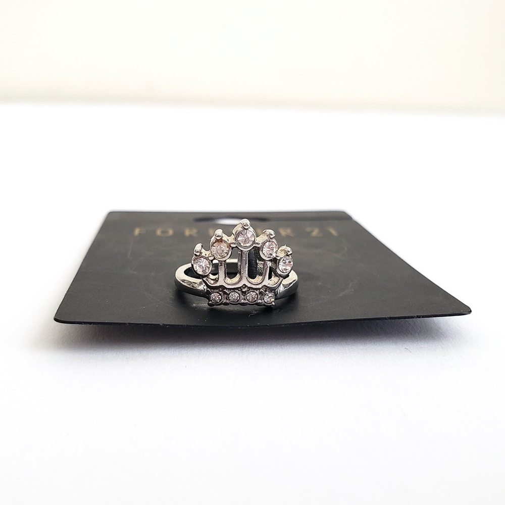 Y2K Forever 21 Silver Crown Midi Ring NWT Rhinestone Bling Princess Layering - Picture 5 of 8