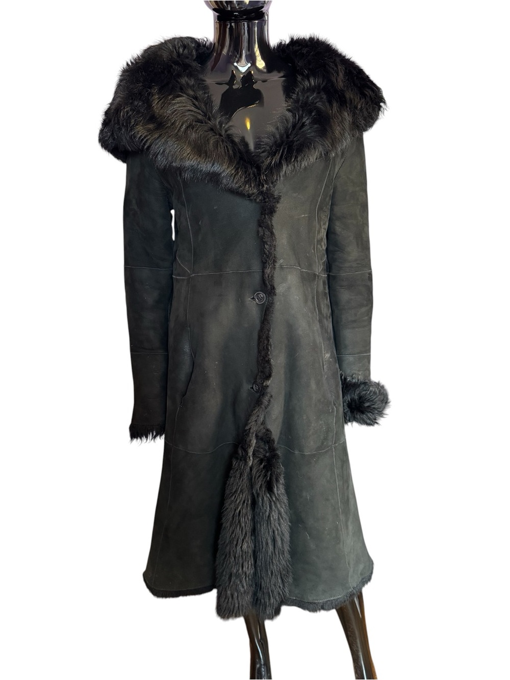 Women's Black Workshop suede  Fur shearling sheepskin coat