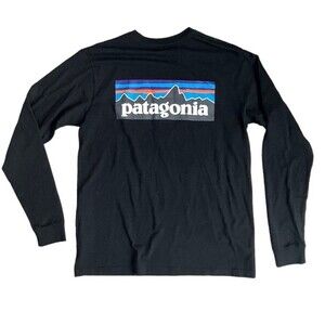 Unisex Patagonia black long sleeve responsibility-tee‎ Size Small EUC spell out