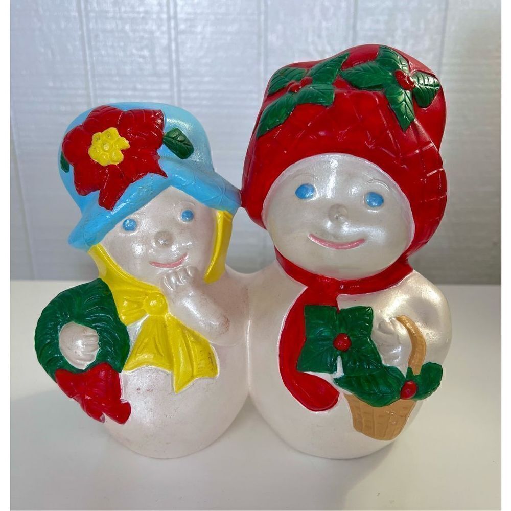 Vintage Ceramic Mr Mrs Snowman Couple  Christmas Holiday Figurine