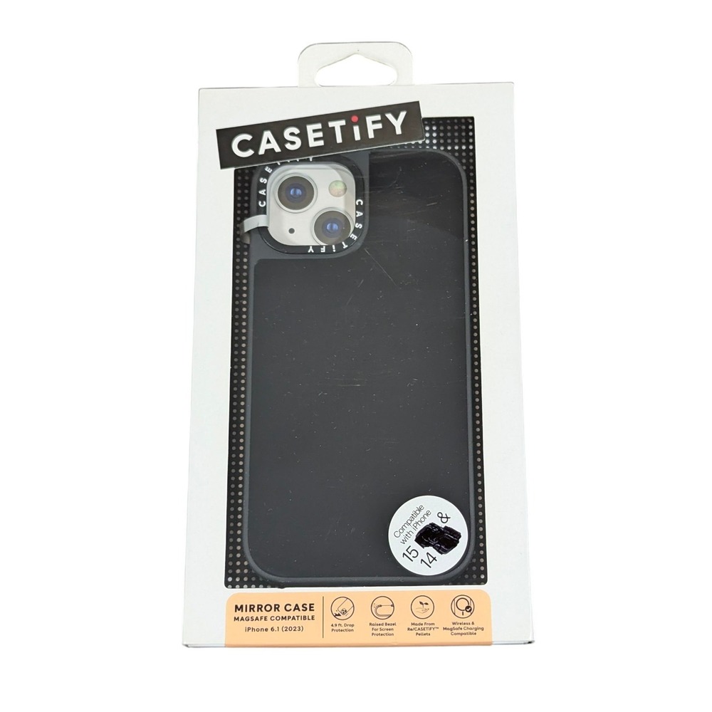 Oo4-N CASETiFY Mirror Case w/ Magsafe for‎ iPhone 15 - Black with Black Bumper