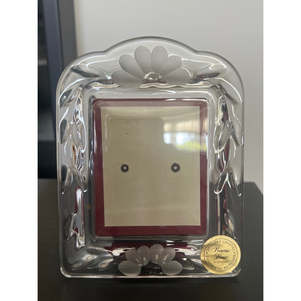 Princess House Picture Frame Clear Heritage Lead Crystal 2.5x3 Etched  VTG