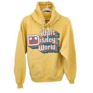 Vintage Walt Disney World Yellow Retro Logo Hoodie Parks Sweatshirt Unisex