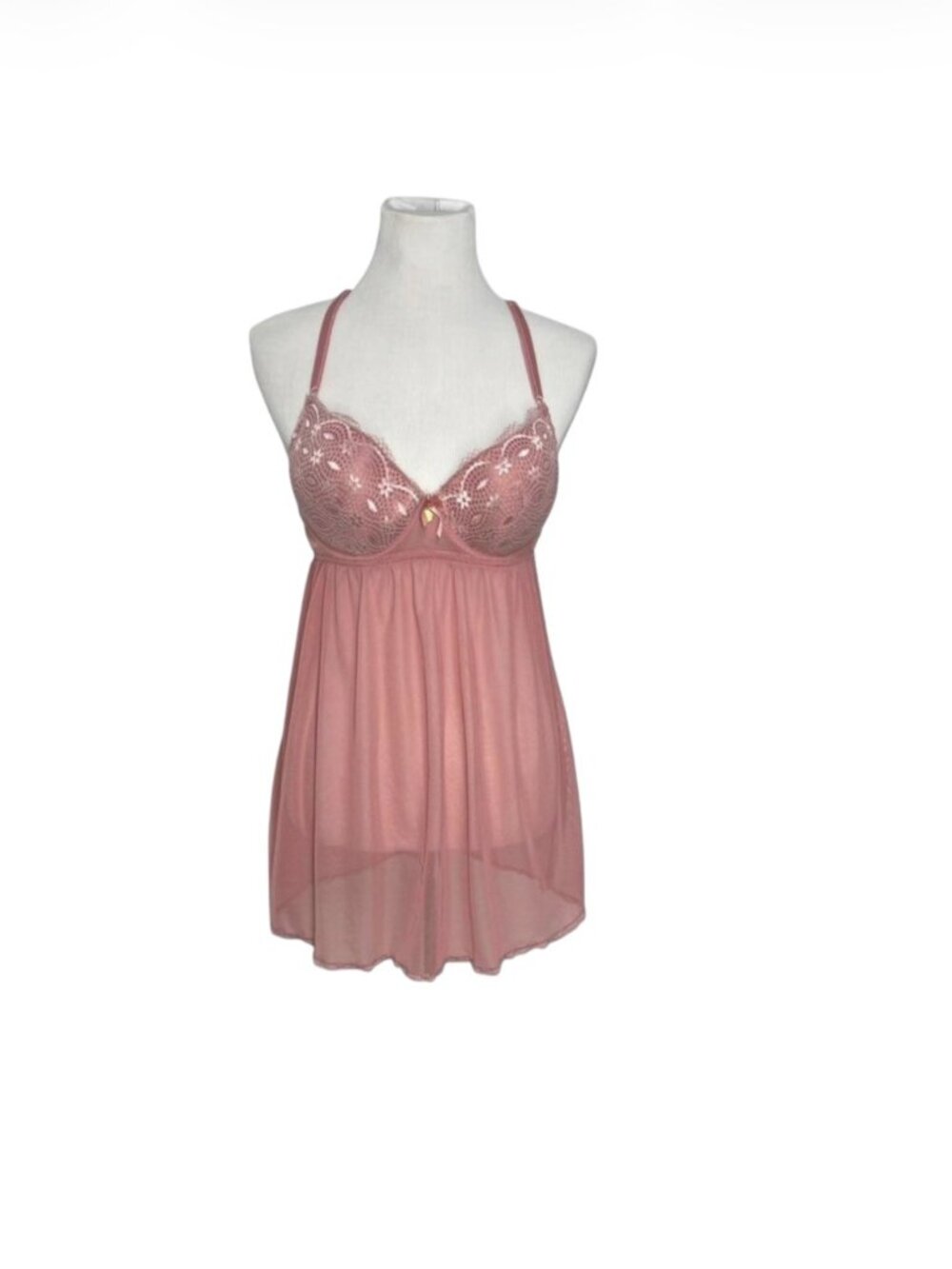 Jessica Simpson Lace-Back Babydoll Chemise Pink Lingerie | Size Large