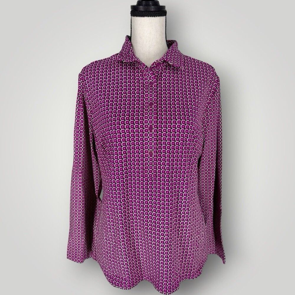 J McLaughlin Purple Geometric Catalina Cloth Button Popover Top Shirt Size L