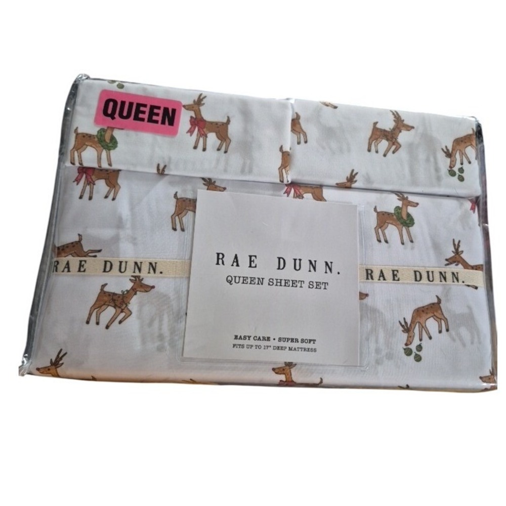Rae Dunn Queen Sheet Set Reindeer Christmas Holiday Easy Care Super‎ Soft