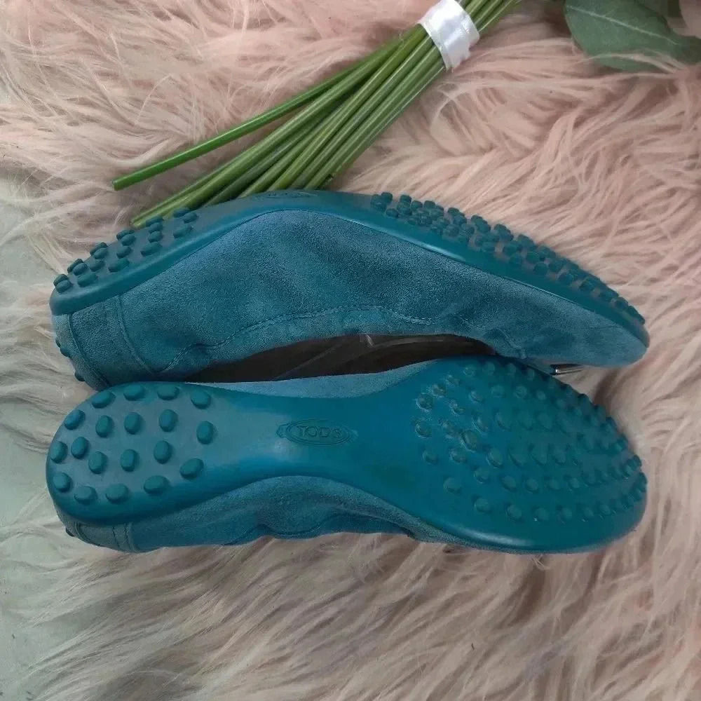 TOD'S blue suede foot forming ballet flats - Picture 3 of 13