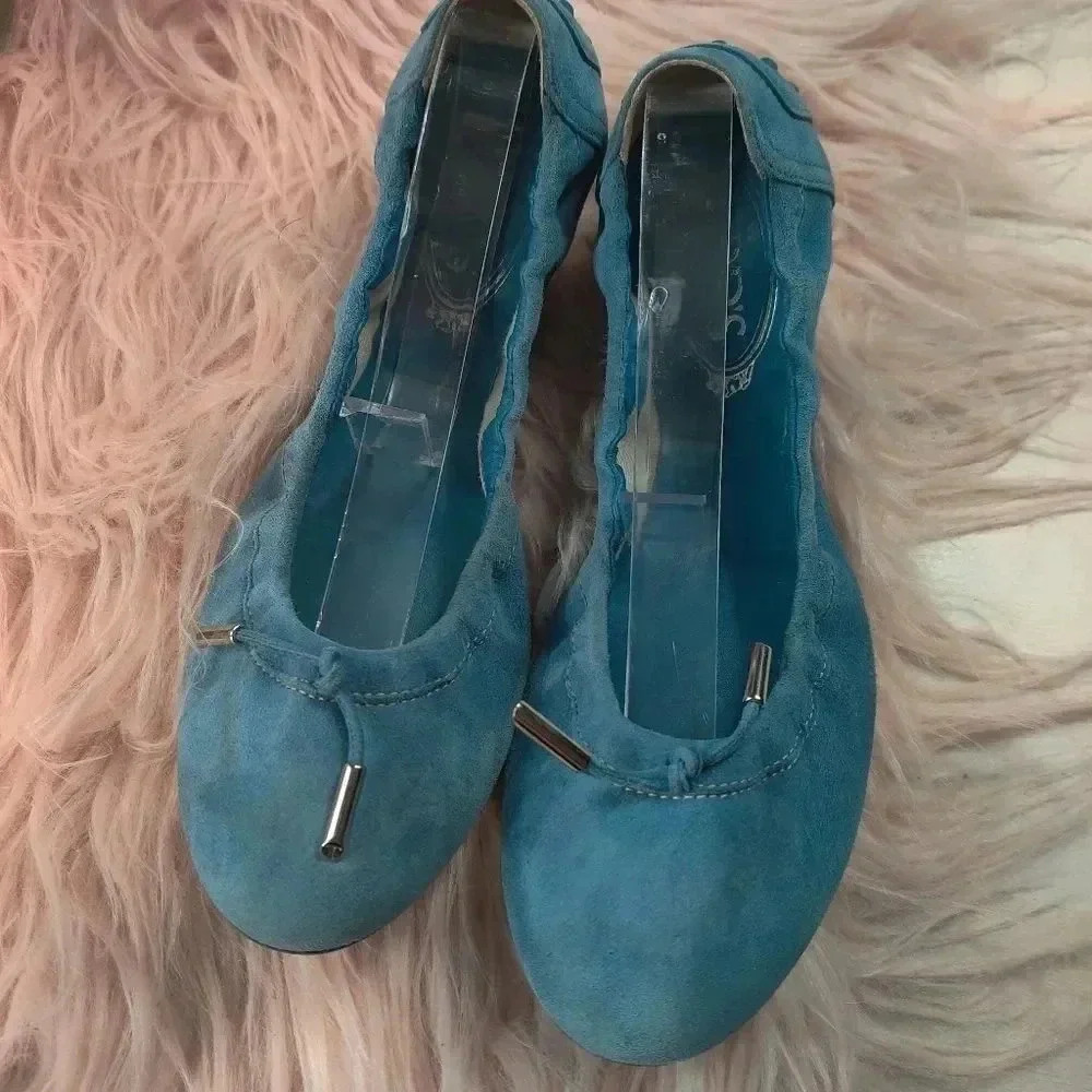 TOD'S blue suede foot forming ballet flats - Picture 8 of 13