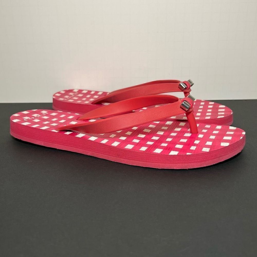 Womens COACH Pink Plaid Bow Accented Flip Flop Sandals / Size 7/8