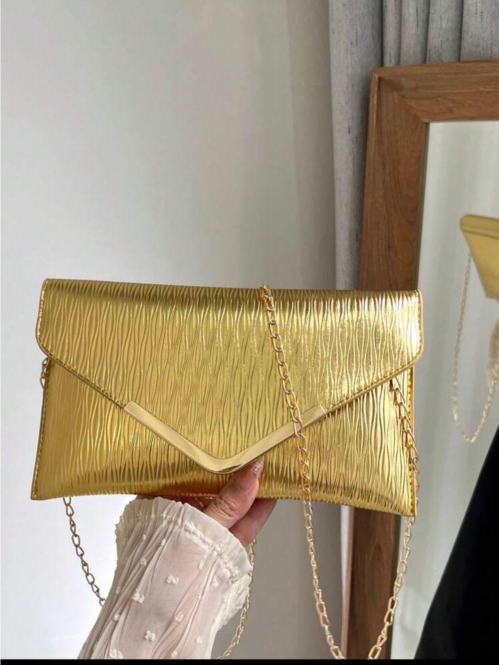 Gold Metallic Envelope Crossbody Clutch