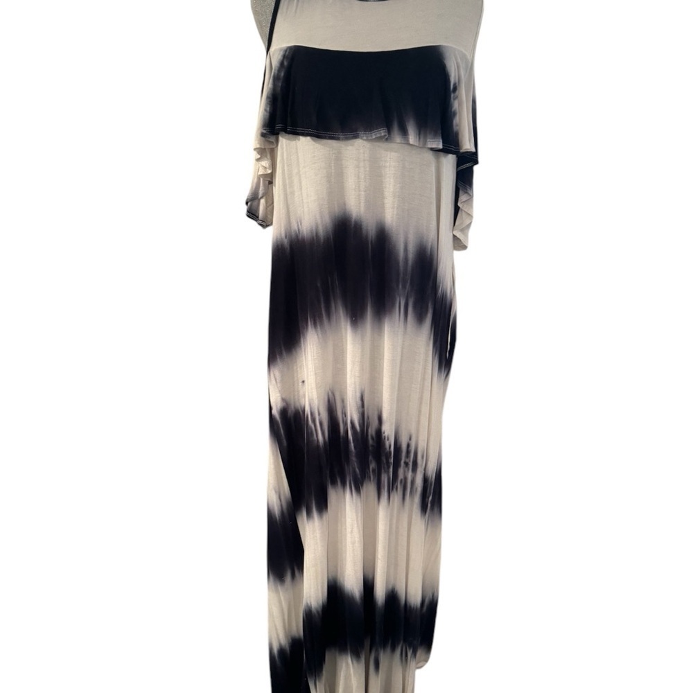 New Womens NAVY BLUE WHITE TIE DYE RUFFLE MAXI DRESS W POCKETS