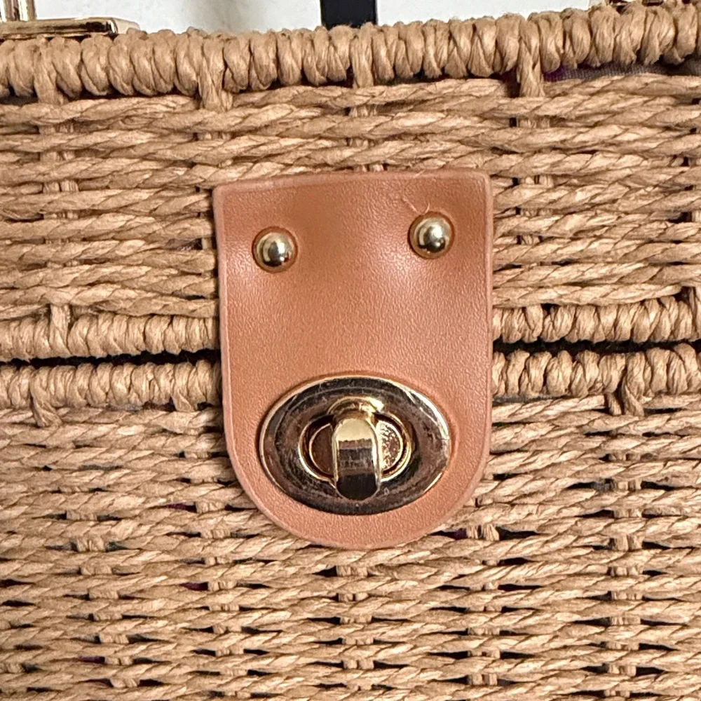 Urban Expressions Woven Mini Top-Handle Bag in Natural Tan with Gold Hardware. - Picture 3 of 11