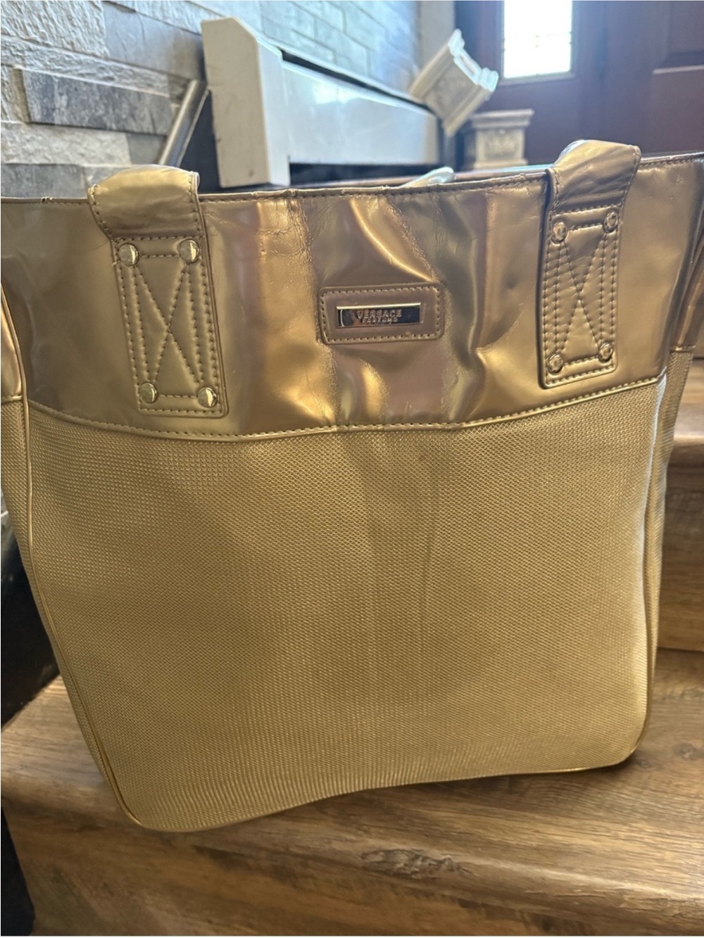 Versace Metallic Gold Two-Tone Tote Bag - Picture 5 of 8
