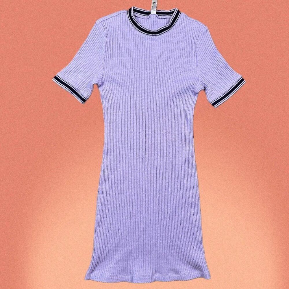 American Apparel Vintage Ribbed Lavender Purple Short Sleeve Dress Sz Medium