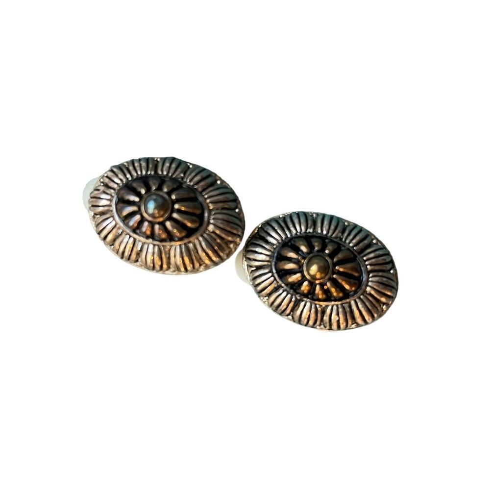Vintage Western Costume Jewelry Silver Conch Clip On Earrings