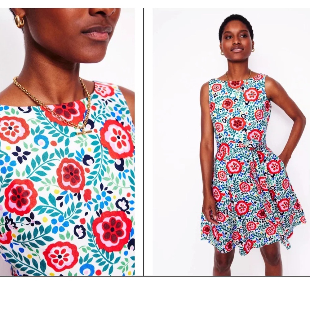 BODEN Anya Floral Pure Linen Sleeveless Dress Size 10