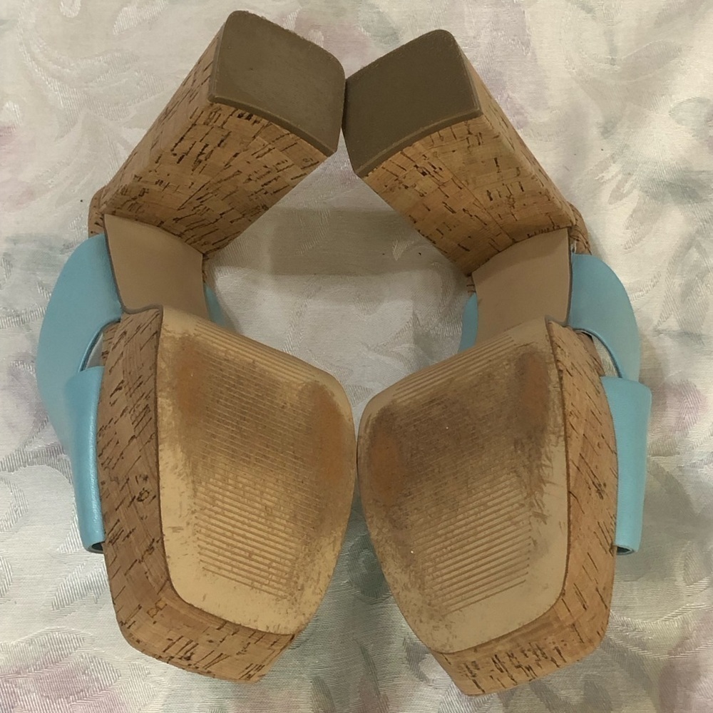 Marc Fisher Farlow Aqua Crisscross Platform High Cork Heel Sandals sz 8.5 - Picture 5 of 9