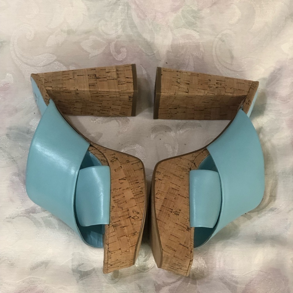 Marc Fisher Farlow Aqua Crisscross Platform High Cork Heel Sandals sz 8.5 - Picture 6 of 9