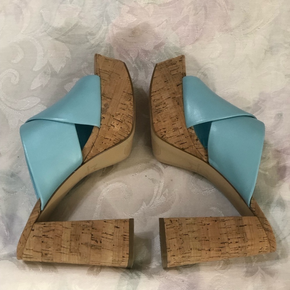 Marc Fisher Farlow Aqua Crisscross Platform High Cork Heel Sandals sz 8.5 - Picture 7 of 9