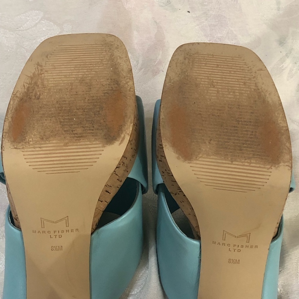 Marc Fisher Farlow Aqua Crisscross Platform High Cork Heel Sandals sz 8.5 - Picture 8 of 9