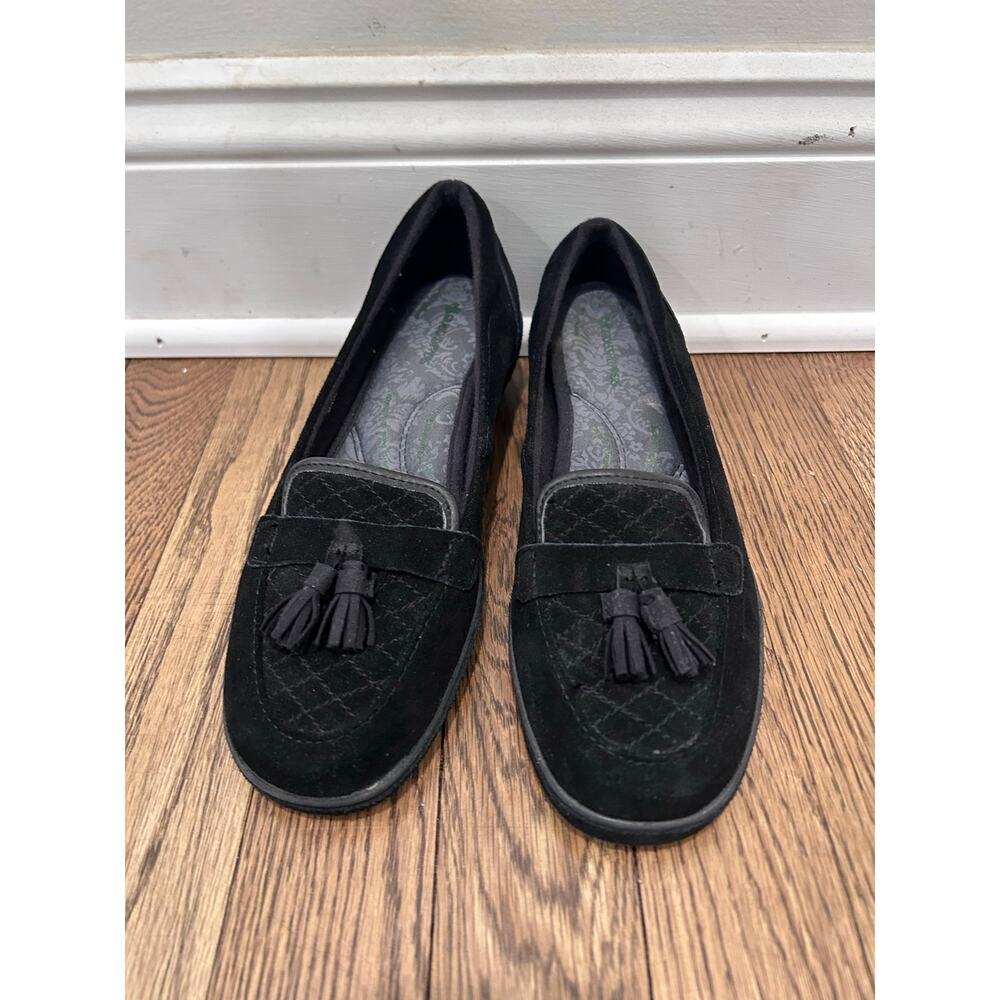 Grasshoppers Women 7N Black Suede Quilted Tassel Loafers Comfy Preppy Academia - Picture 2 of 9