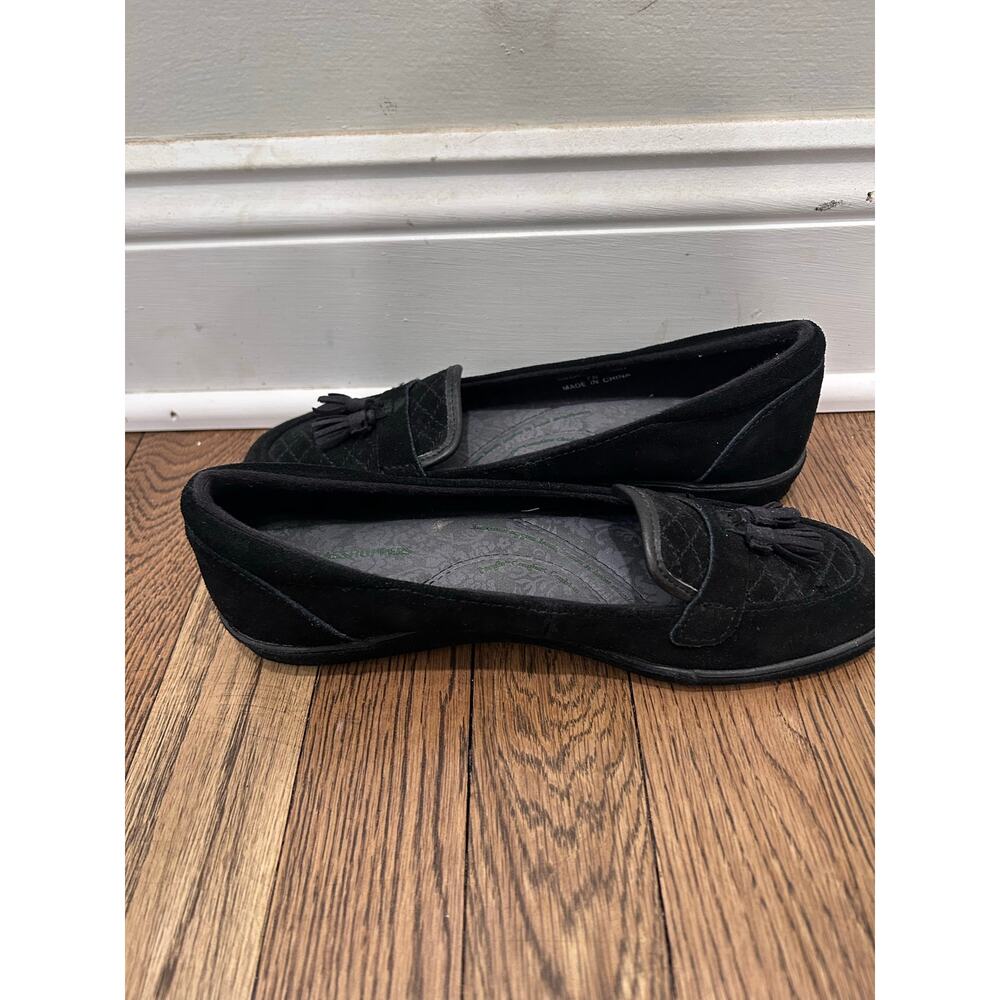 Grasshoppers Women 7N Black Suede Quilted Tassel Loafers Comfy Preppy Academia - Picture 7 of 9