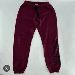 NWT VS Victoria’s Secret Pink Black Orchid Maroon Logo Campus Pant Sweatpants M