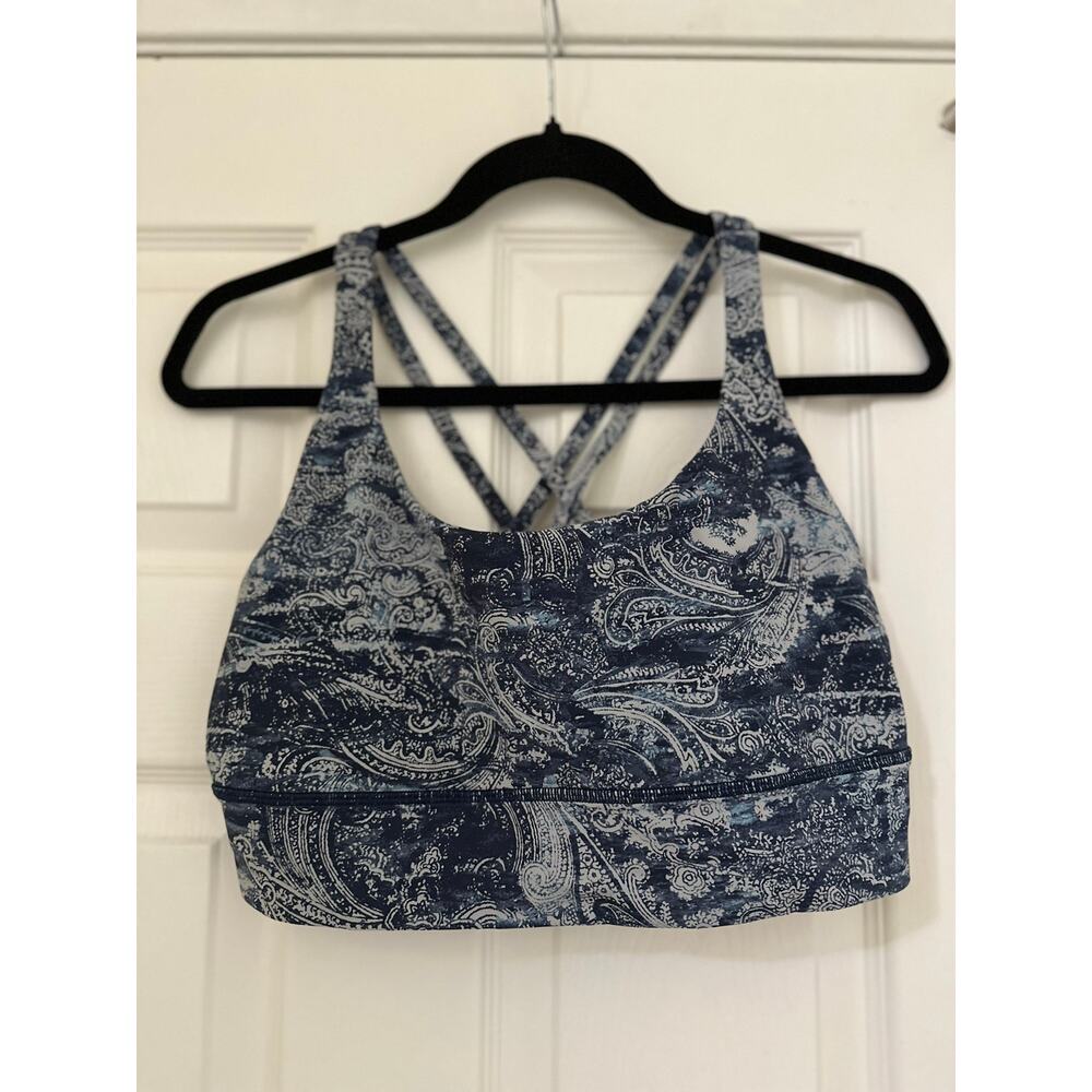 Gently Used Lululemon Sz 12 Energy Bra in Antique Paisley White/Blue $68 MSRP