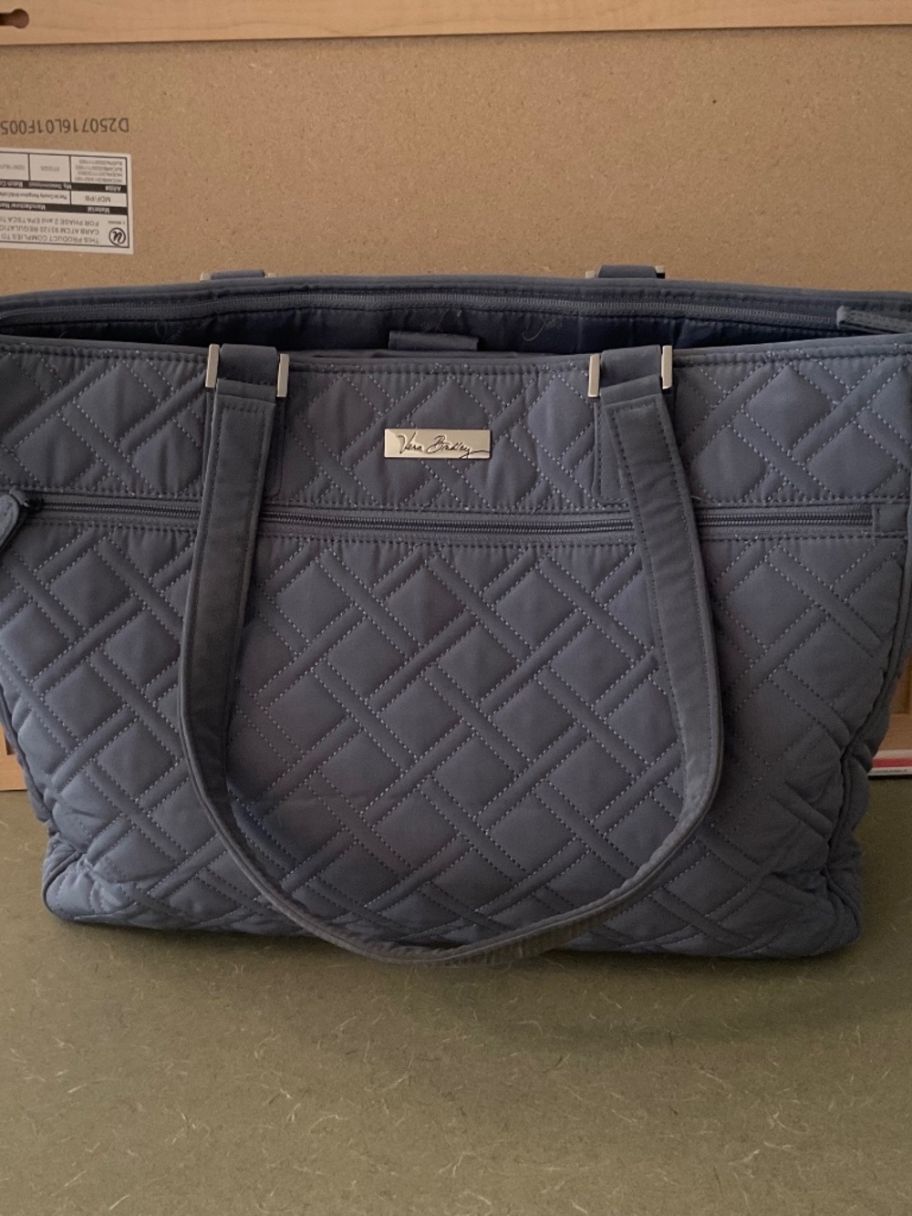 Vera Bradley quilted gray laptop tote