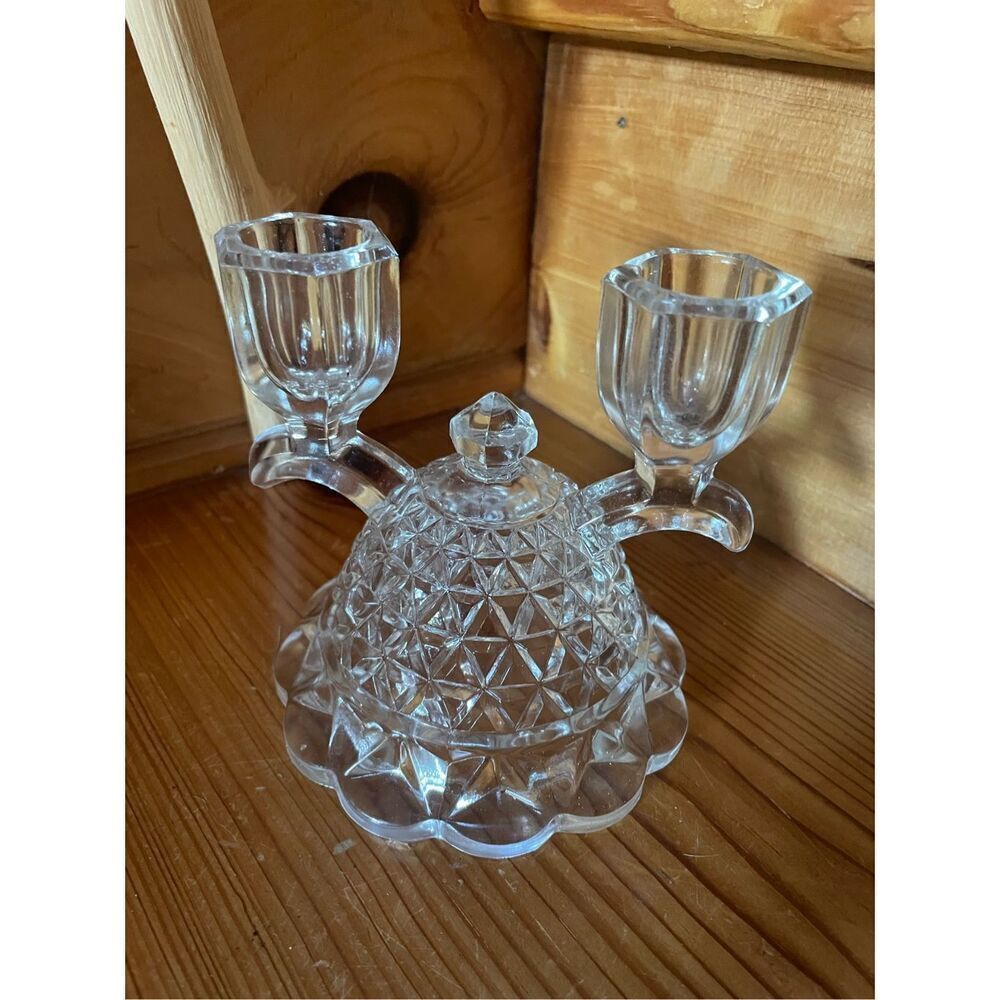1930's Imperial Katy Lace Edge Double Glass Candle Holder, Candelabra