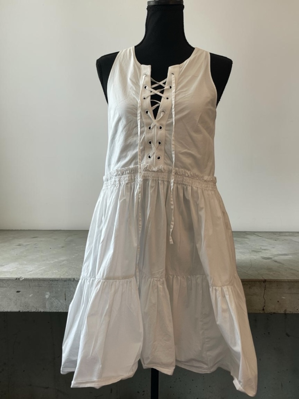 J Crew White Cotton Lace Up Mini Dress XXS Tiered Beach Wedding Dress