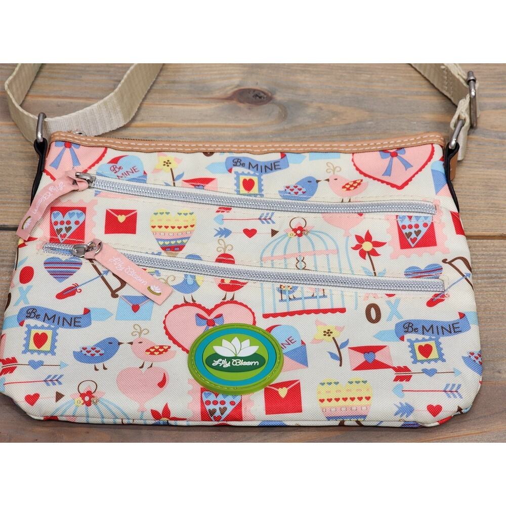 Lily Bloom Crossbody Purse Heart Print 10x8"