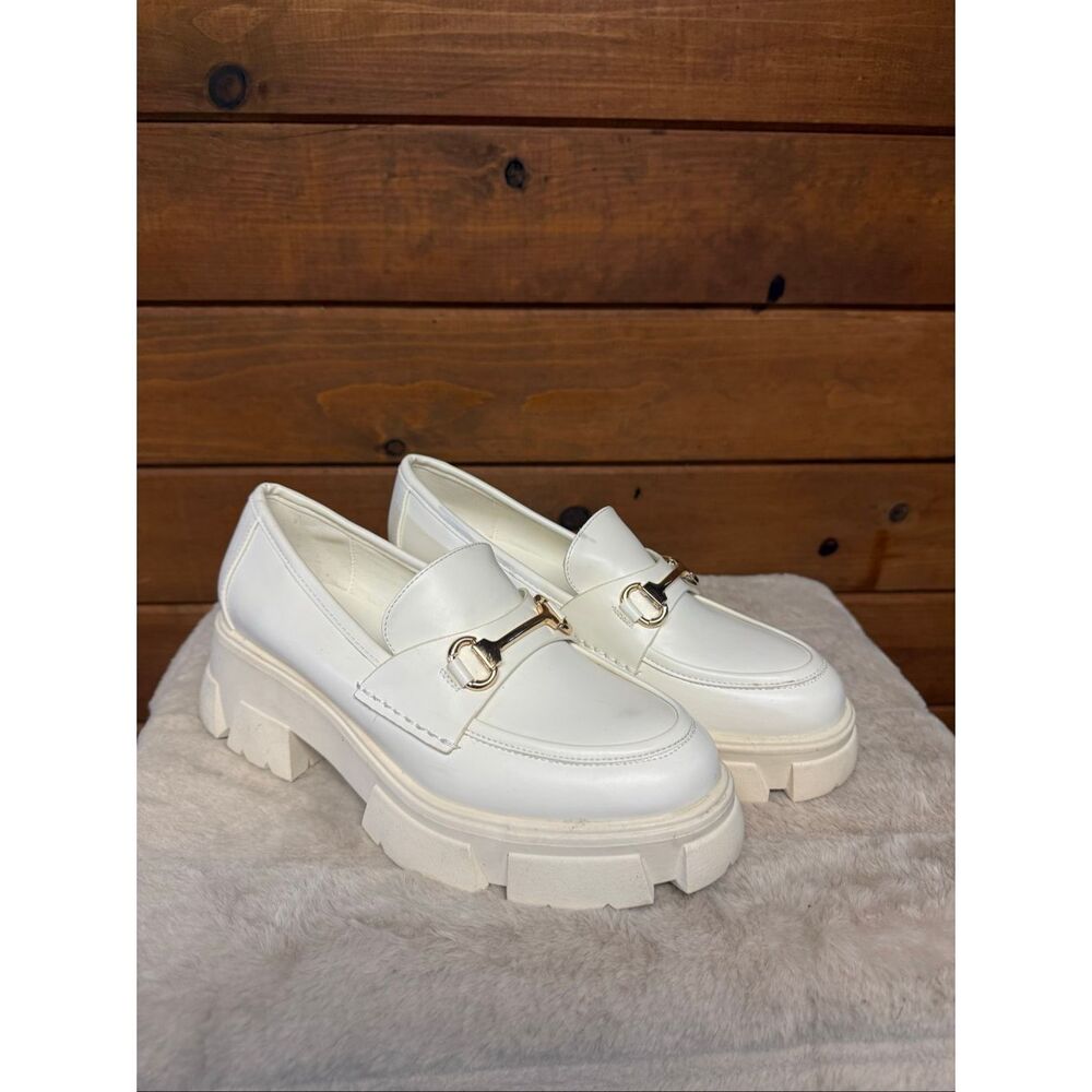 No Brand Womans chunky Platform Off White Loafers Sz 7.5