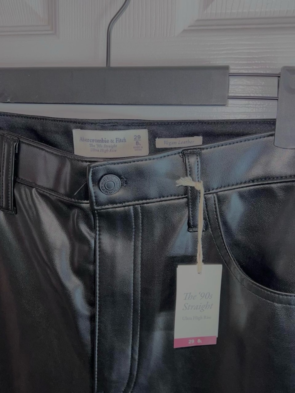 Abercrombie & Fitch Black Faux Leather Straight-Leg Pants - Picture 3 of 3