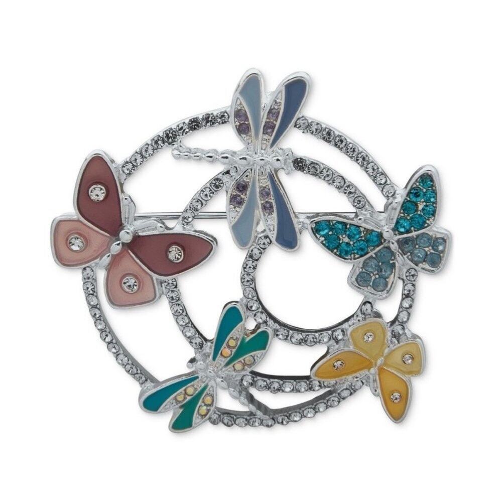 Anne Klein Silver Tone Crystal Butterfly Dragonfly Pin Brooch NWT