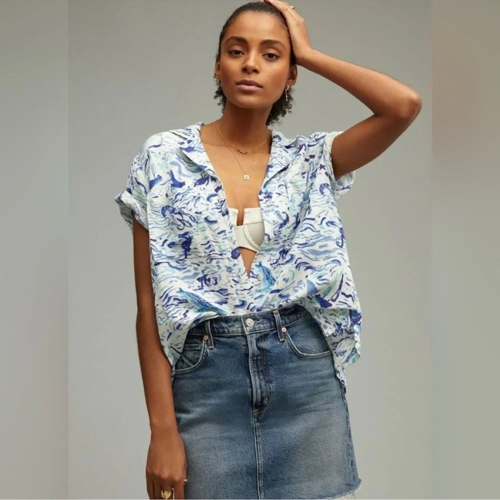 NWT Anthropologie Maeve Nautical Linen Blouse XS coastal vacation