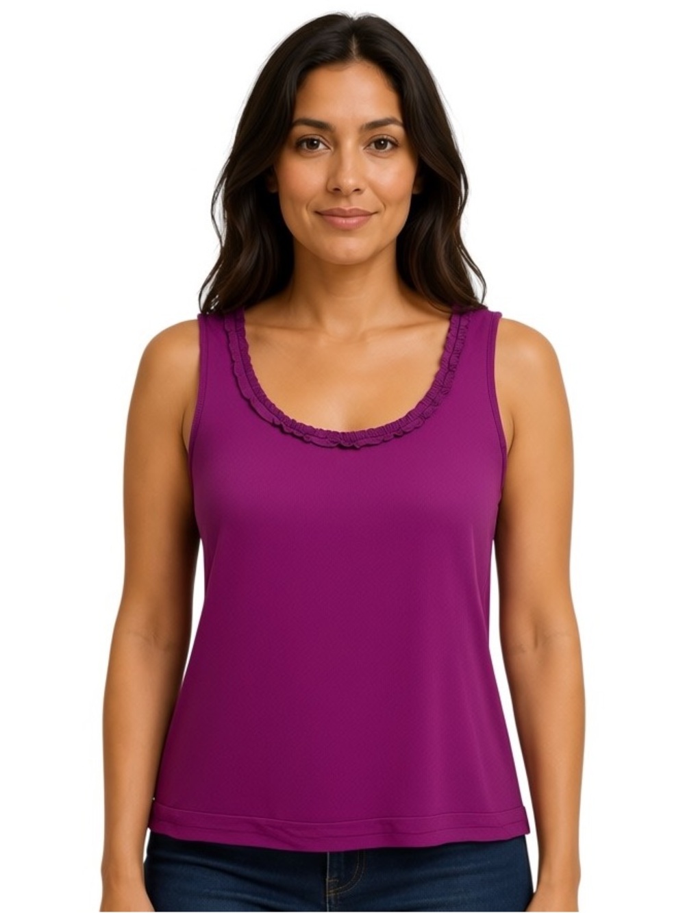 Ann Taylor LOFT Purple Ruffle Neck Tank Top Size Large Petite