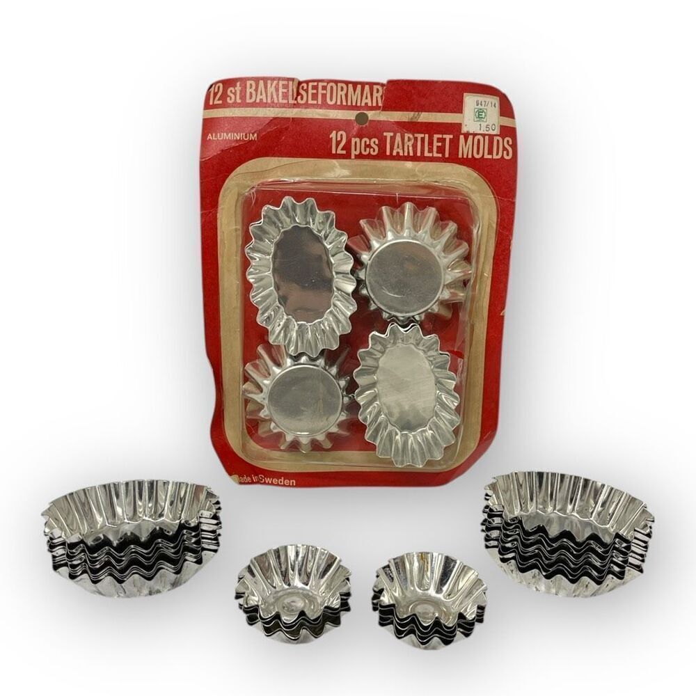 Vintage Sweden Ribbed Fluted Mini Aluminum Tartlet Mold Lot of 42 Various Shapes